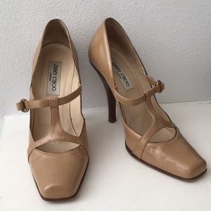 JIMMY CHOO London Nude Patent Leather shoes / heels / pumps